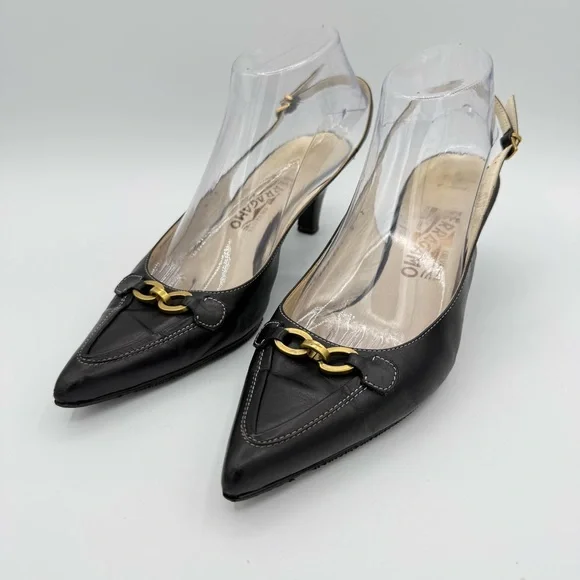Salvatore Ferragamo Slingback Heels 9 Black - Picture 6 of 16